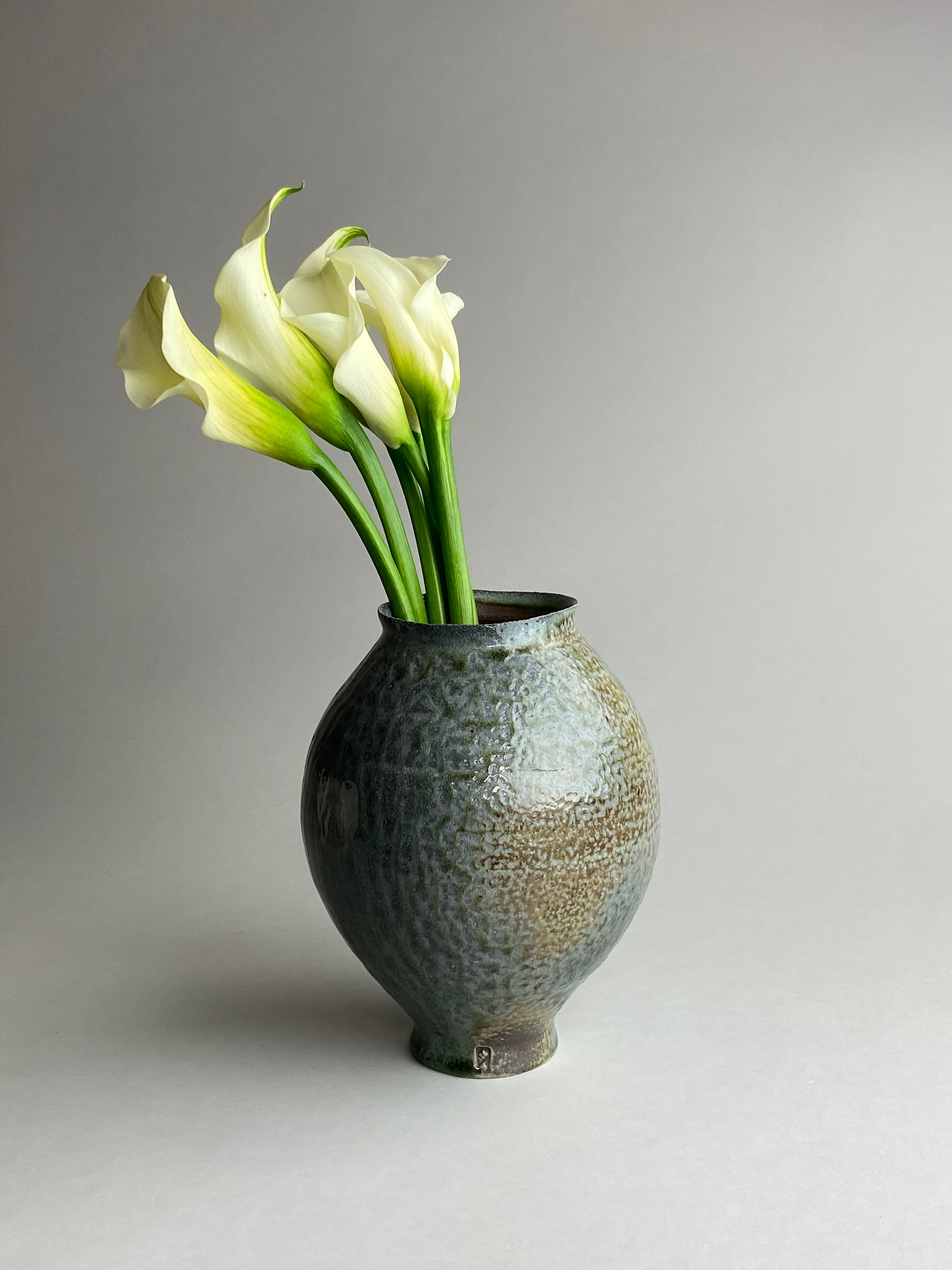 blue soda fired vase